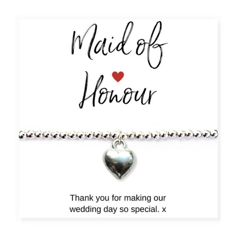 Maid of Honour Heart Bracelet & Thank You Card