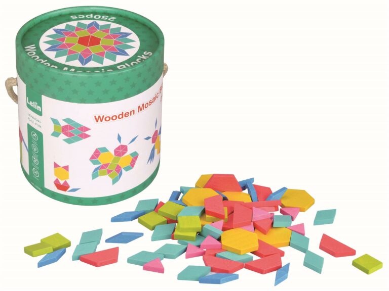 Lelin 250 Pcs Wooden Mosaic Blocks Set – Pattern Blocks Developmental Toy