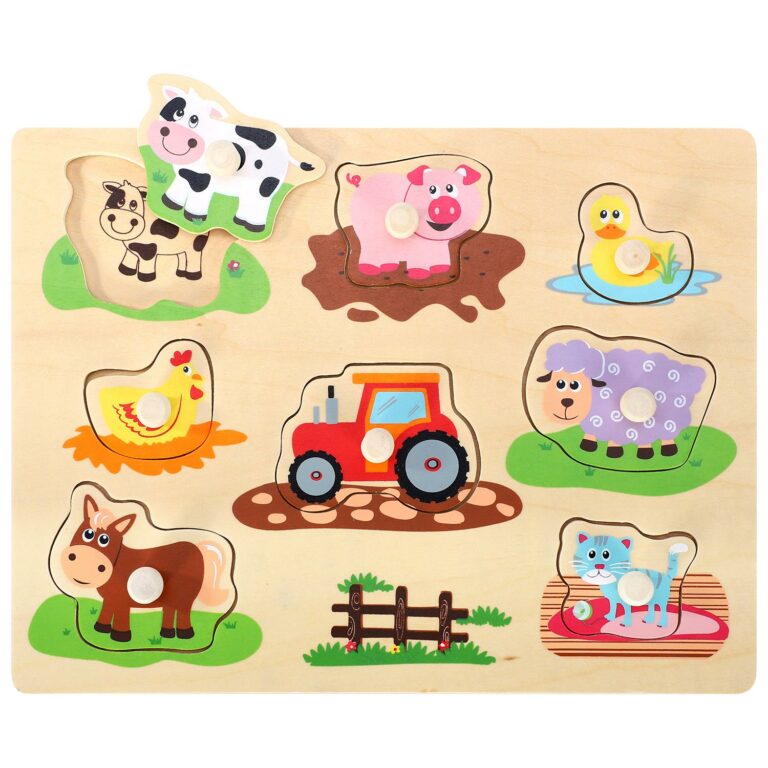 SOKA Wooden Farm Animals Peg Puzzles Toy Montessori Jigsaw Puzzle Board