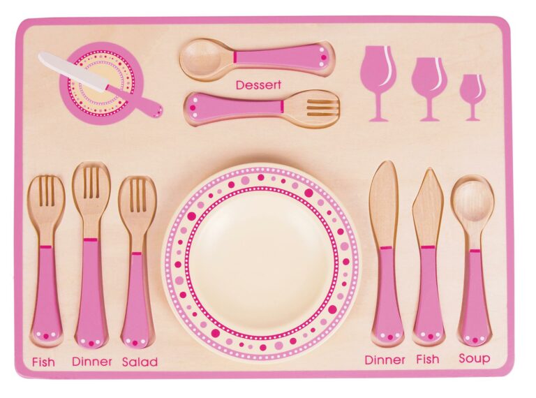 Lelin Wooden Pink Dinner Table Puzzle Toy With Printed For Childrens 10 Piece