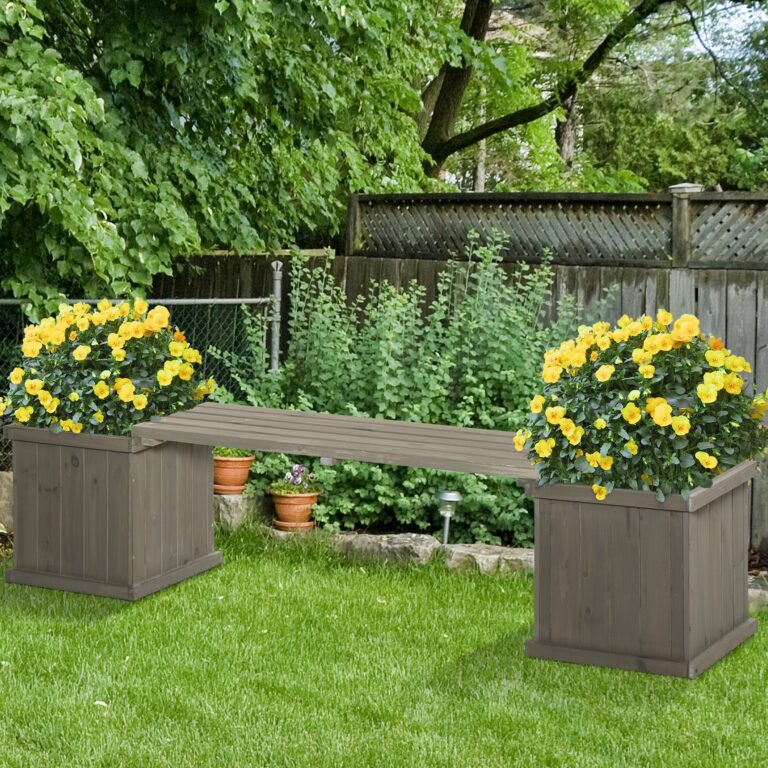 Wooden Planter & Bench Combination Raised Bed Grey 176 x 38 x 40 cm