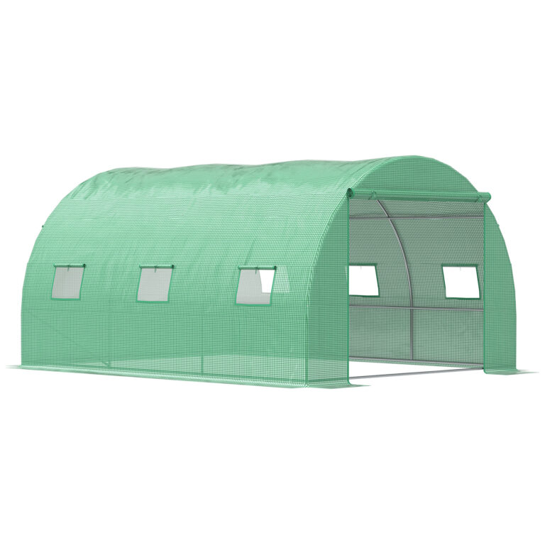 4x3x2m Tunnel Greenhouse Walk-In Hot House Roll Up Door & 6 Windows-Green