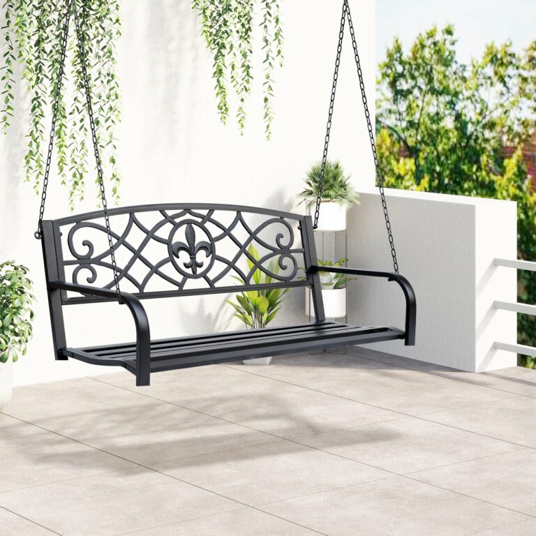 Steel Fleur-de-Lis Design Porch Swing Seat Bench with Chains