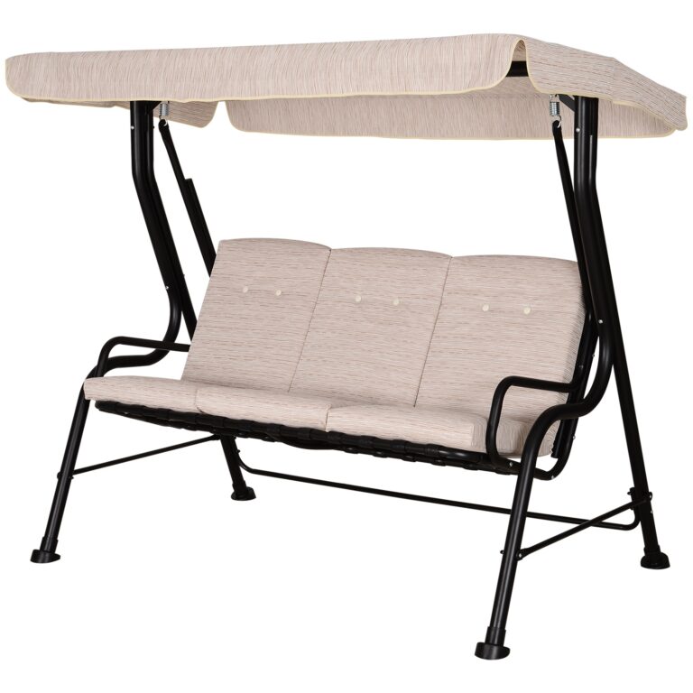 Steel Frame 3-Seater Outdoor Garden Swing Chair w/ Canopy Beige