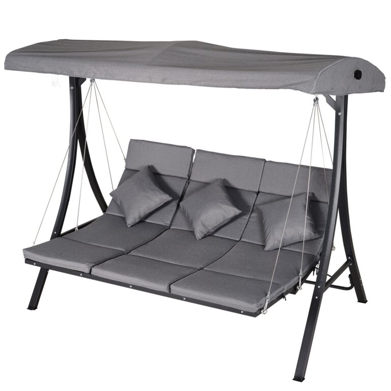 Steel Pipe 3-Seater Outdoor Garden Recliner Swing Chair Grey