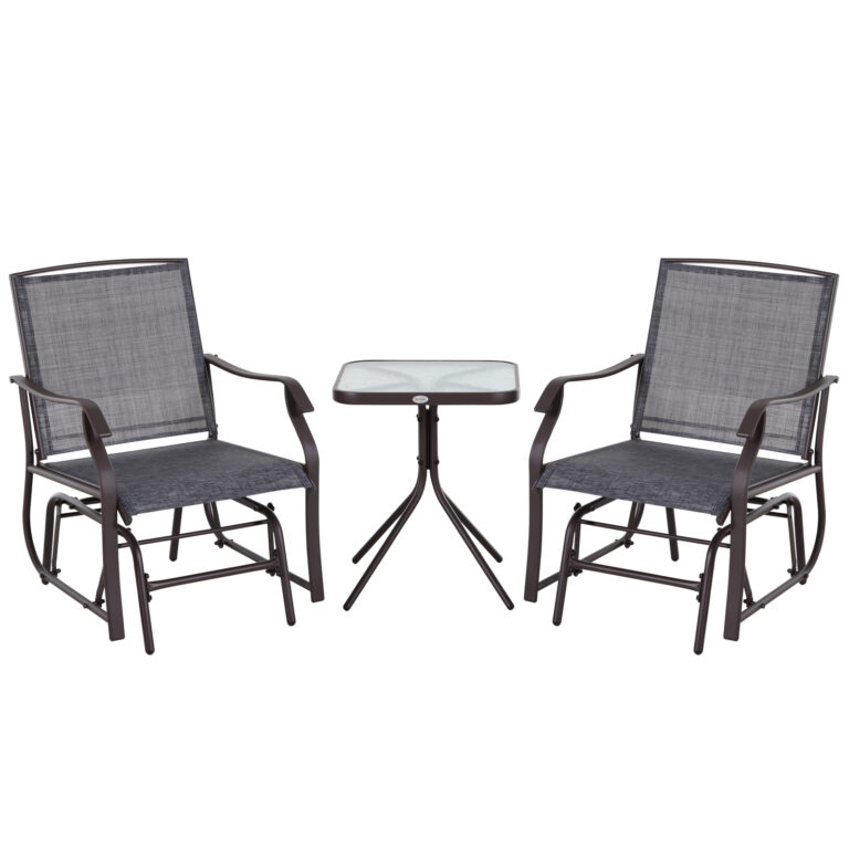 Steel Frame Set-of-2 Glider Rocking Chair w/ Table Set Grey