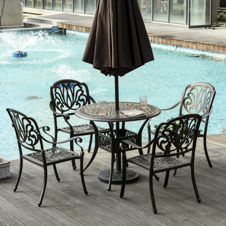 5-Pcs Dining Set, 4 Chairs, 1 Round Table with Umbrella Hole