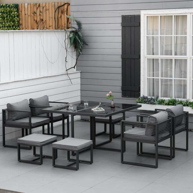 8 Seater Dining Cube Set Dining Table, 4 Chairs & 4 Footstools & Cushion, Grey