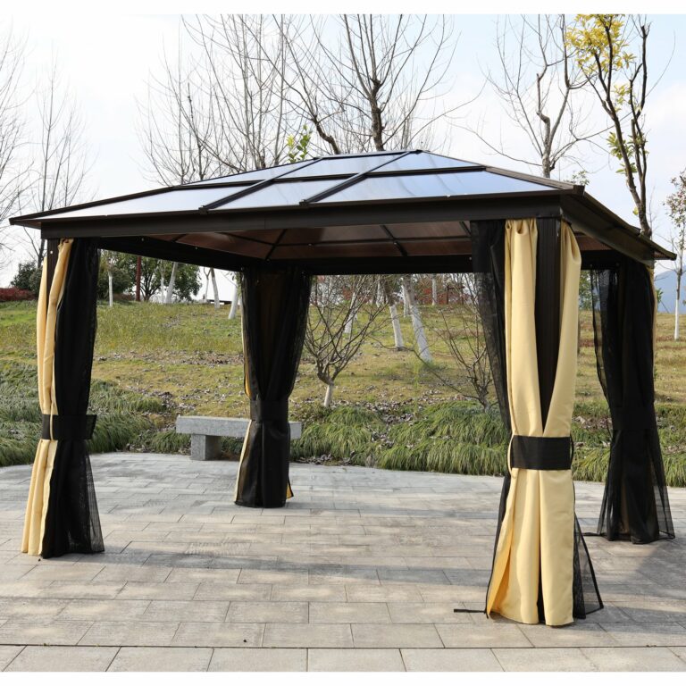 3.6m x 3m Outdoor Aluminium Alloy Gazebo w/ LED Solar Lights Beige