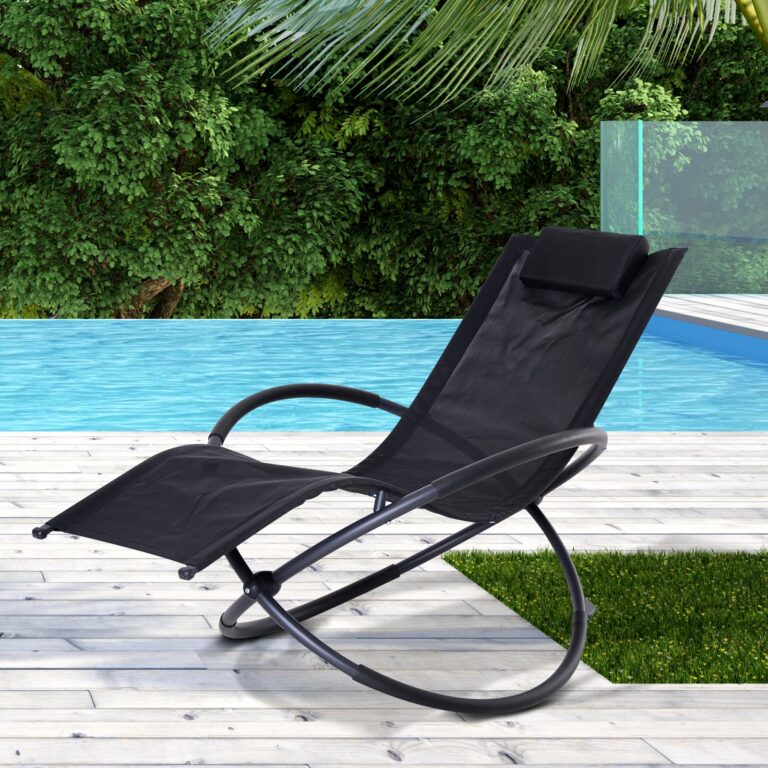 Orbital Sun Lounger Rocking Chair Outdoor Zero Gravity Folding w/ Pillow Black