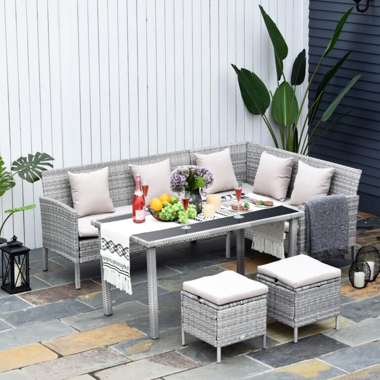 5 Pcs Rattan Wicker Furniture Patio Dining Table Stool Chaise Lounge Set
