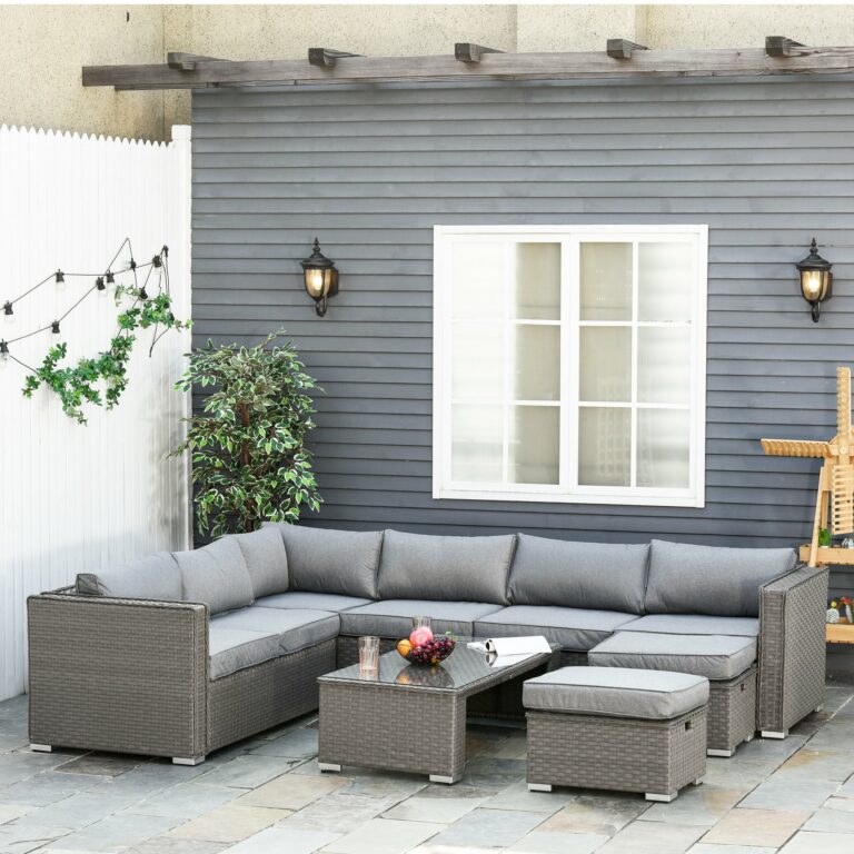 6 PCs PE Rattan Wicker Corner Sofa Set Coffee Table Footstool w/ Cushion – Grey