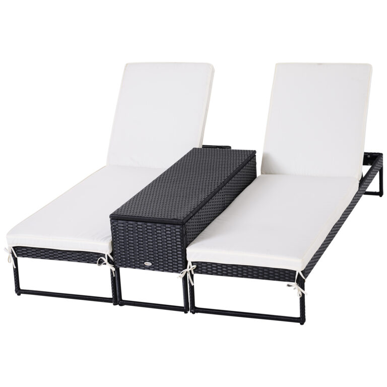 PE Rattan 2-Seat Outdoor Garden Sun Lounger Set w/ Table Black