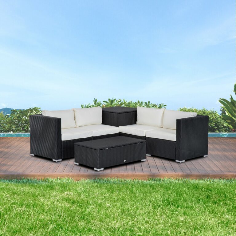 6 PCs Rattan Sofa Set W/Cushions-Black/Beige