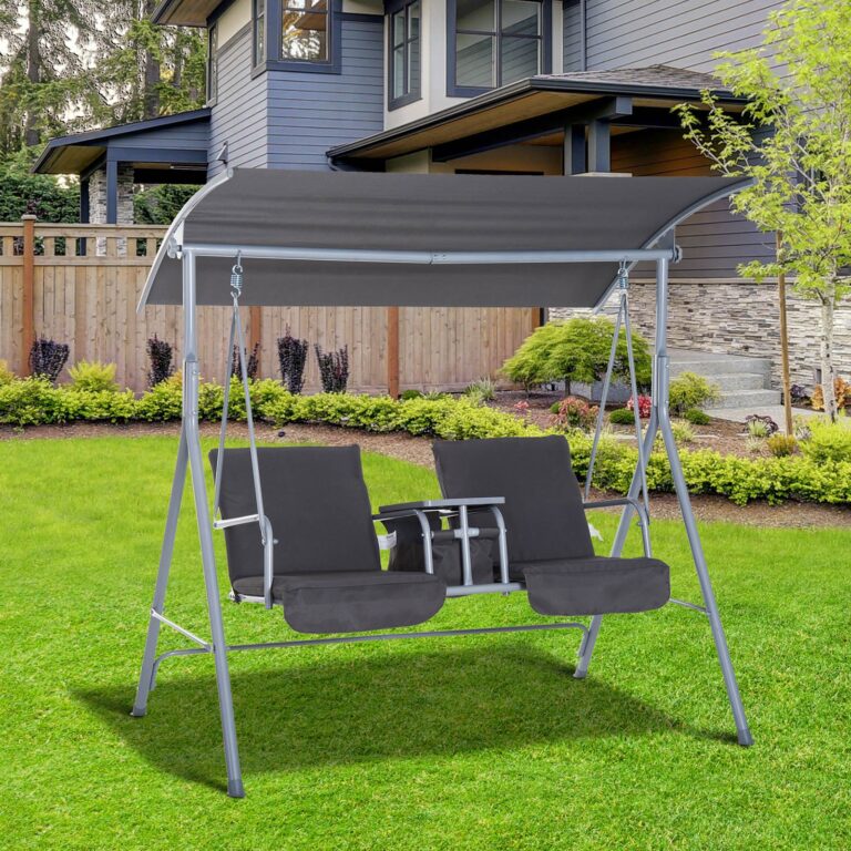 Steel Frame 2-Seater Swing Chair w/ Table Grey