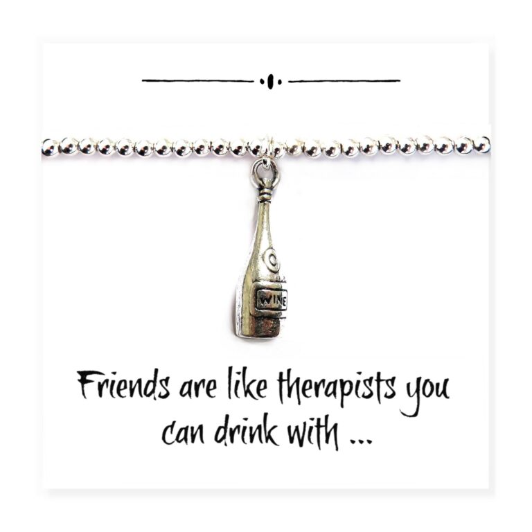 Friends Funny Wine Bottle Charm Bracelet on Message Card