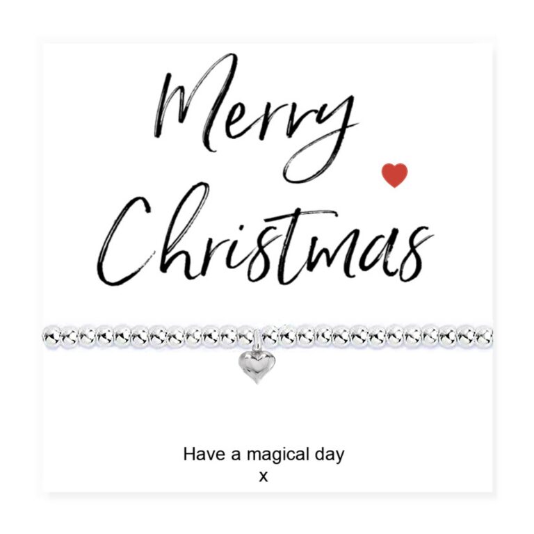 Mini Silver Heart Bracelet & Merry Christmas Card