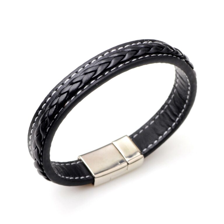 Men’s Faux Black Leather Bracelet