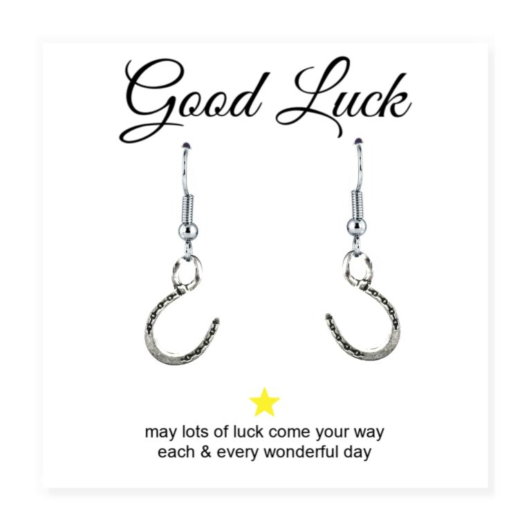 Horseshoe Charm Earrings with Good Luck Message Card