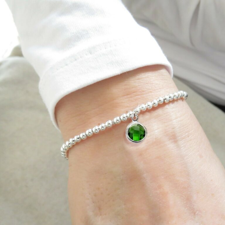May Birthstone Beaded Bracelet – dark green