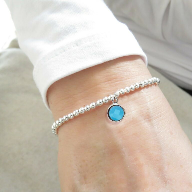 March Birthstone Beaded Bracelet – light blue