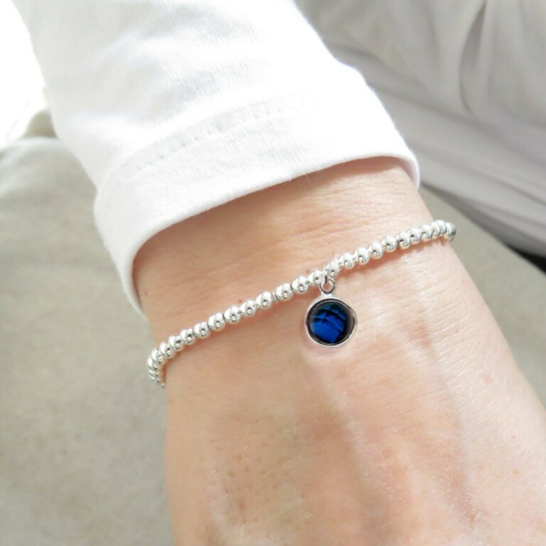 September Birthstone Beaded Bracelet – bright blue