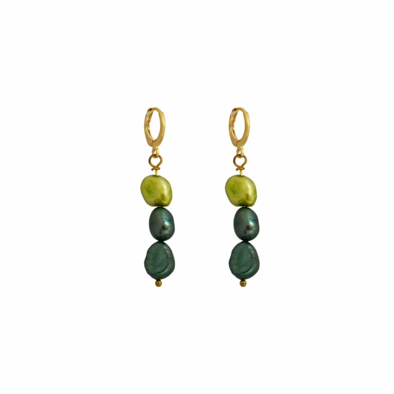 Meta, light and dark greens pearl earrings