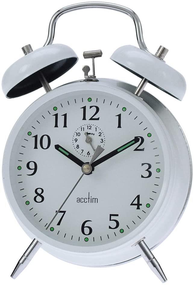 Acctim Saxon large white double bell alarm clock 12622