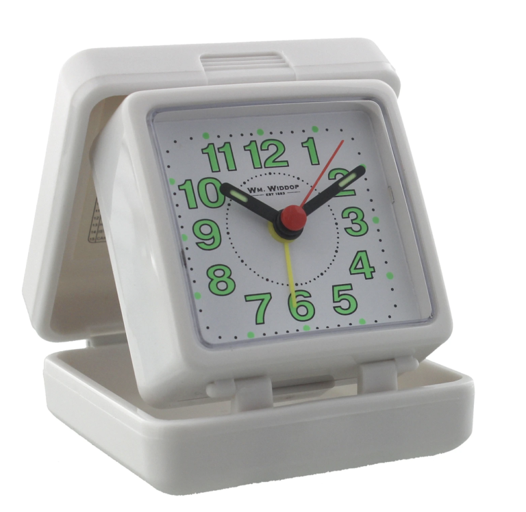 Widdop Folding Case Quartz Travel Alarm Clock White 5165W
