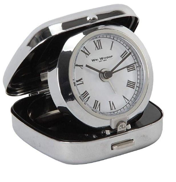 Metal Fold Up Alarm Clock White Dial by Widdop