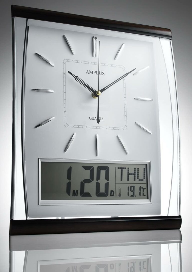 AMPLUS Silent Sweep Wall Clock With Large Digital Month/Date/Day Calendar Display In White