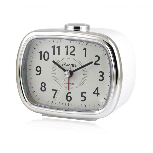 Ravel Mid sized Bedside Quartz Alarm Clock – White / Silver RC042.4C