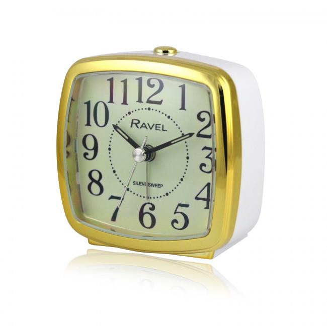 Ravel Retro Styled Small Size Bedside Quartz Alarm Clock – White / Gold RC041.42