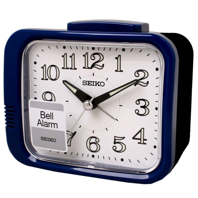 Seiko Bell Bedside Quiet Night Silent Alarm Clock Blue/White QHK058L