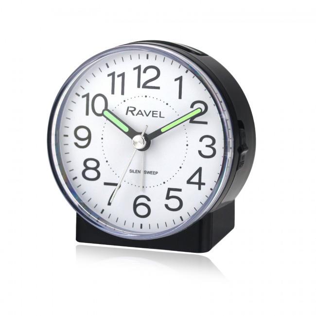 Ravel Round Mid Sized Bedside Quartz Alarm Clock – Black RC039.3