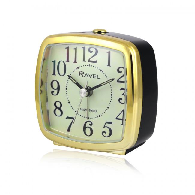 Ravel Retro Styled Small Size Bedside Quartz Alarm Clock – Black / Gold RC041.32