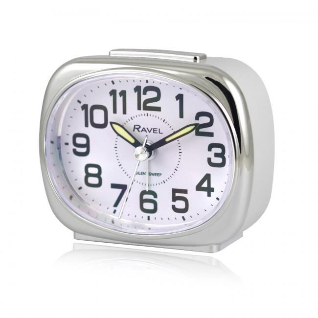 Ravel Small sized pillow shaped Bedside Quartz Alarm Clock – White / Silver RC040.41