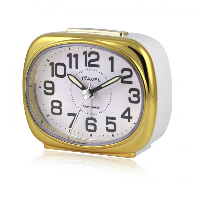 Ravel Small sized pillow shaped Bedside Quartz Alarm Clock – White / Gold RC040.42