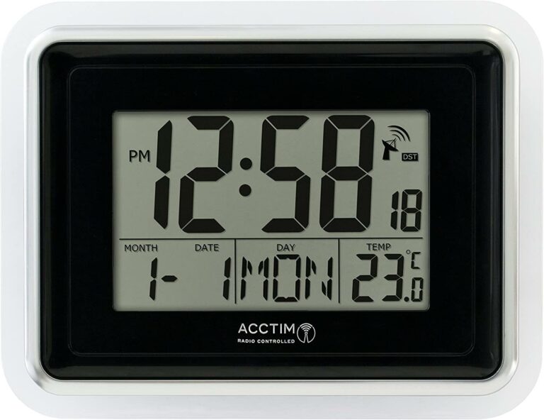 Acctim Delta Radio Controlled LCD Bedside Table Digital Calendar Clock 74573