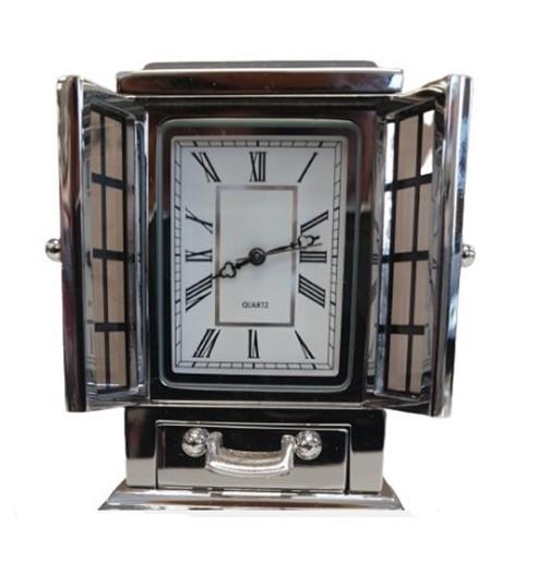 Miniature Clock Rectangle Silver Solid Brass IMP40S