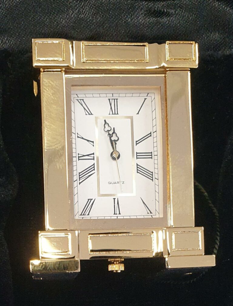 Miniture Clock Rectangle Gold Polished Solid Brass IMP38
