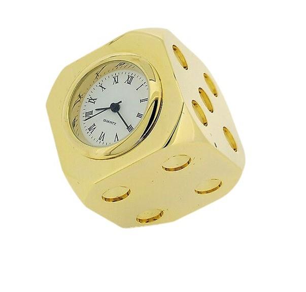 Miniature Clock Gold Dice Solid Brass IMP96 – CLEARANCE NEEDS RE-BATTERY