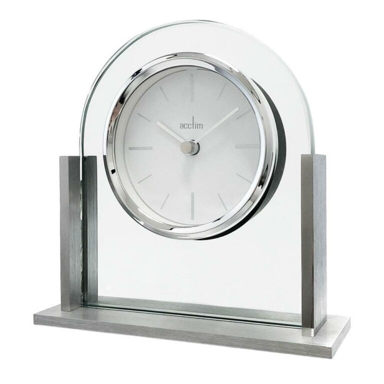 Acctim Mantel Clock / Silver Tone & Glass Battery ‘Wootton’ 37057