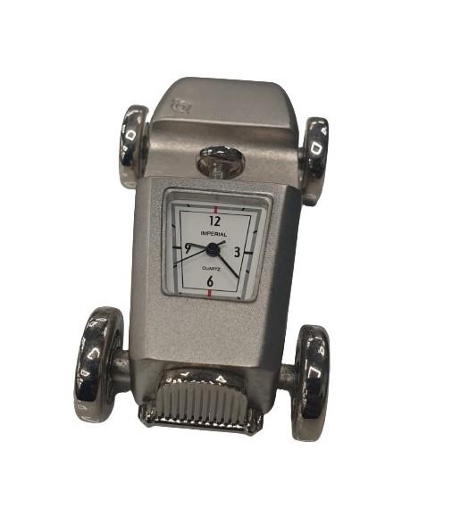 Miniature Clock Silver Car Solid Brass IMP66