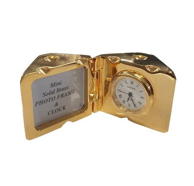 Miniature Clock Gold Dice with photo frame Solid Brass IMP71 – CLEARANCE NEEDS RE-BATTERY