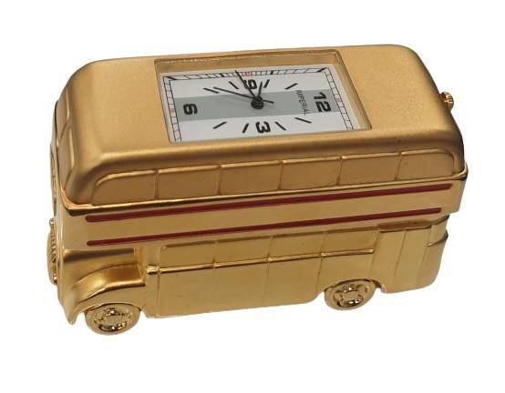 Miniature Clock Gold Double Decker London Bus Solid Brass IMP89