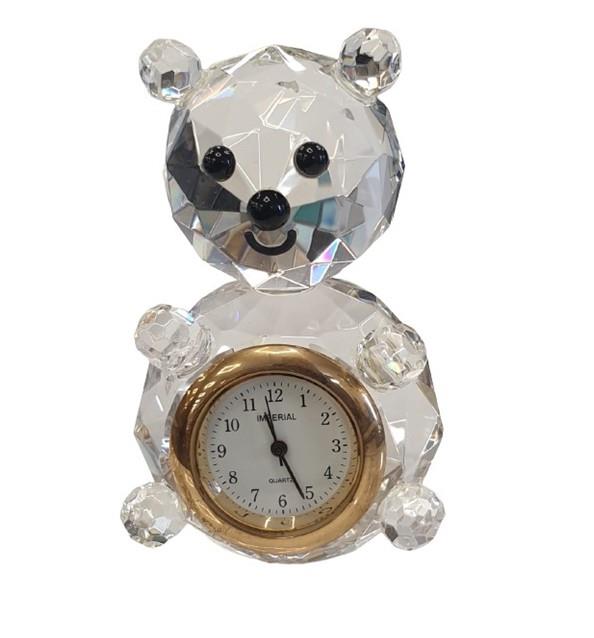 Miniature Clock Crystal glass bear IMP514 – CLEARANCE NEEDS RE-BATTERY