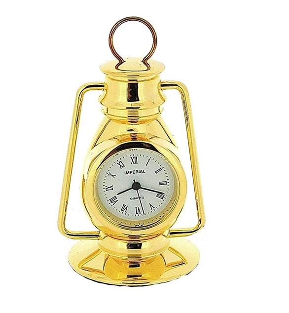 Miniature Clock Gold Metal Hurricane Lamp Solid Brass IMP77 – CLEARANCE NEEDS RE-BATTERY