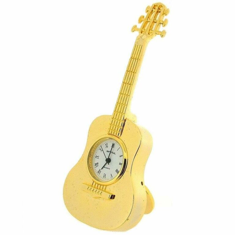 Miniature Clock Gold Guitar Solid Brass IMP86