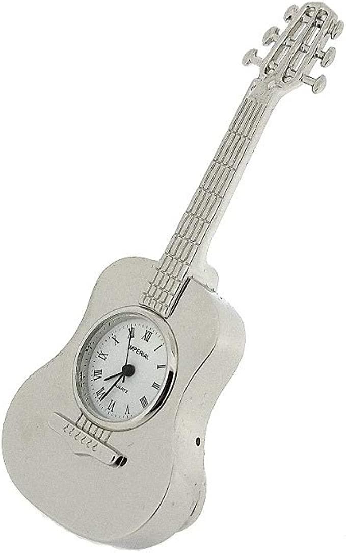 Miniature Clock Silver Standing Guitar Solid Brass IMP86S